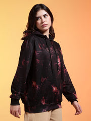 Go Devil Black Womens Dark Leaf Print Hoodie