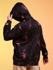 Go Devil Black Womens Dark Leaf Print Hoodie