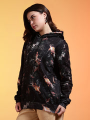 Go Devil Printed Black Womens Leaf Print Hoodie