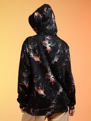 Go Devil Printed Black Womens Leaf Print Hoodie