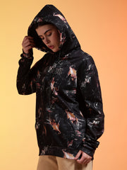 Go Devil Printed Black Womens Leaf Print Hoodie