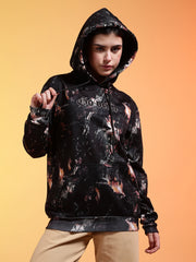 Go Devil Printed Black Womens Leaf Print Hoodie