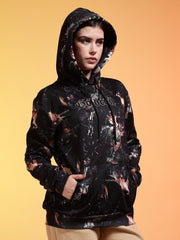 Go Devil Printed Black Womens Leaf Print Hoodie