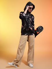 Go Devil Printed Black Womens Leaf Print Hoodie