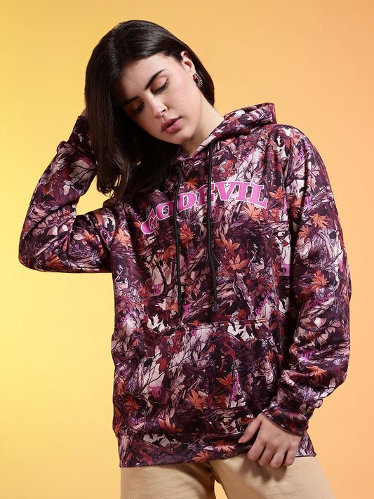 Go Devil Womens Autumn Leaf Print Hoodie