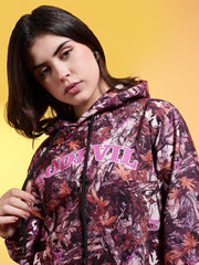 Go Devil Womens Autumn Leaf Print Hoodie