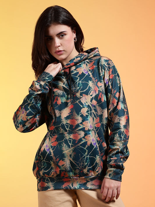 Go Devil Green Womens Forest Leaf Print Hoodie