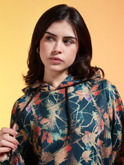 Go Devil Green Womens Forest Leaf Print Hoodie