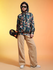 Go Devil Green Womens Forest Leaf Print Hoodie