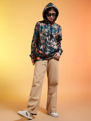 Go Devil Green Womens Forest Leaf Print Hoodie