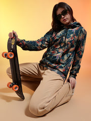 Go Devil Green Womens Forest Leaf Print Hoodie