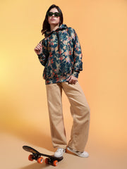 Go Devil Green Womens Forest Leaf Print Hoodie