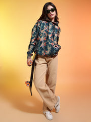 Go Devil Green Womens Forest Leaf Print Hoodie