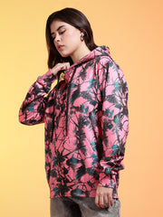 Go Devil Womens Pink Forest Print Hoodie
