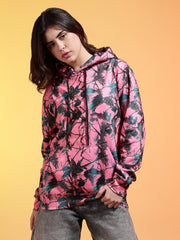 Go Devil Womens Pink Forest Print Hoodie