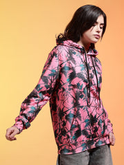 Go Devil Womens Pink Forest Print Hoodie