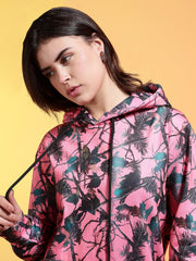 Go Devil Womens Pink Forest Print Hoodie