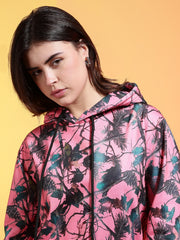 Go Devil Womens Pink Forest Print Hoodie