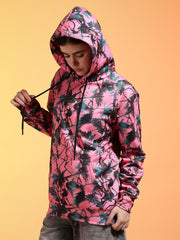 Go Devil Womens Pink Forest Print Hoodie