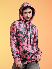 Go Devil Womens Pink Forest Print Hoodie