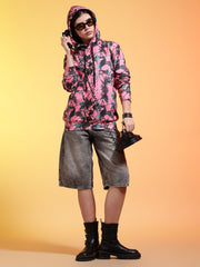 Go Devil Womens Pink Forest Print Hoodie