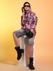 Go Devil Womens Pink Forest Print Hoodie