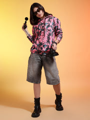 Go Devil Womens Pink Forest Print Hoodie
