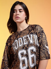 Go Devil 66 Printed Beige & Black Paisley Co-ord Set For Women's