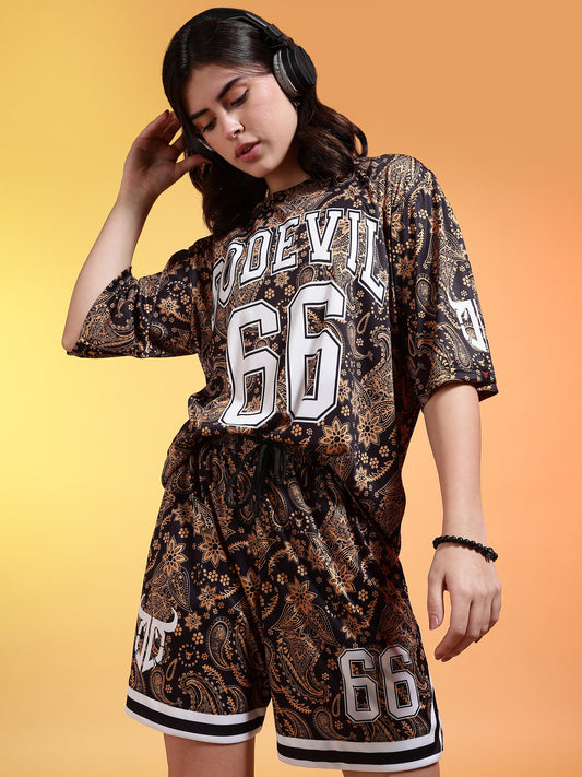 Go Devil 66 Printed Beige & Black Paisley Co-ord Set For Women's