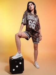 Go Devil 66 Printed Beige & Black Paisley Co-ord Set For Women's