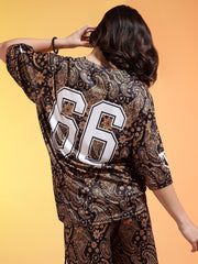 Go Devil 66 Printed Beige & Black Paisley Co-ord Set For Women's