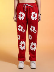 Go Devil White Floral Printed Red Womens Hooded Co-ord Set