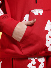 Go Devil White Floral Printed Red Womens Hooded Co-ord Set