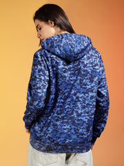 Go Devil Blue Digital Camo Printed Winter Hoodie For Women