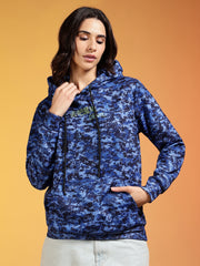Go Devil Blue Digital Camo Printed Winter Hoodie For Women