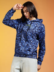Go Devil Blue Digital Camo Printed Winter Hoodie For Women