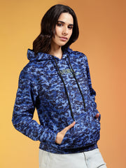Go Devil Blue Digital Camo Printed Winter Hoodie For Women