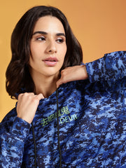 Go Devil Blue Digital Camo Printed Winter Hoodie For Women