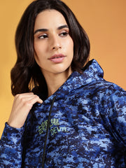 Go Devil Blue Digital Camo Printed Winter Hoodie For Women