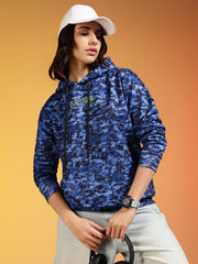 Go Devil Blue Digital Camo Printed Winter Hoodie For Women