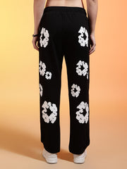 Go Devil White Floral Printed Black Womens Hooded Co-ord Set