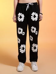 Go Devil White Floral Printed Black Womens Hooded Co-ord Set