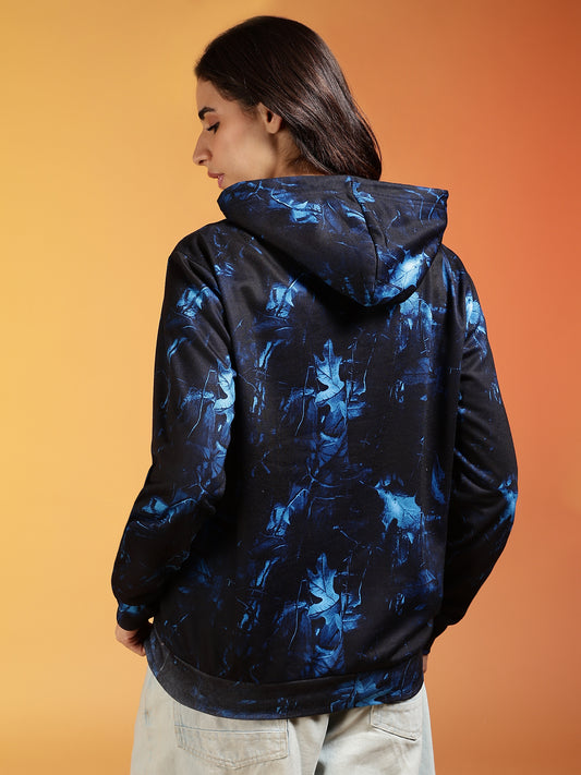 Go Devil Women’s Black & Blue Abstract Printed Winter Hoodie