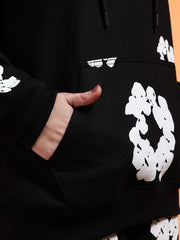 Go Devil White Floral Printed Black Womens Hooded Co-ord Set