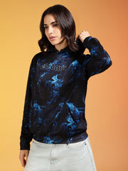 Go Devil Women’s Black & Blue Abstract Printed Winter Hoodie
