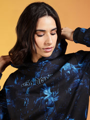 Go Devil Women’s Black & Blue Abstract Printed Winter Hoodie