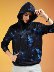 Go Devil Women’s Black & Blue Abstract Printed Winter Hoodie
