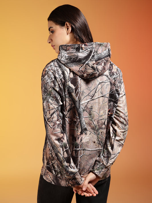 Go Devil Brown Forest Camo Printed Hoodie For Women’s