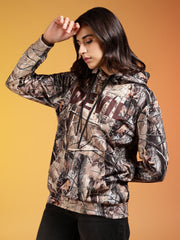 Go Devil Brown Forest Camo Printed Hoodie For Women’s