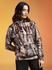 Go Devil Brown Forest Camo Printed Hoodie For Women’s